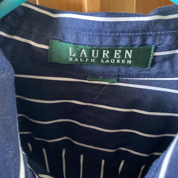 EUC Ralph Lauren Cotton Ruffle & Stripled Button Down Shirt, Size XL - Picture 4 of 10